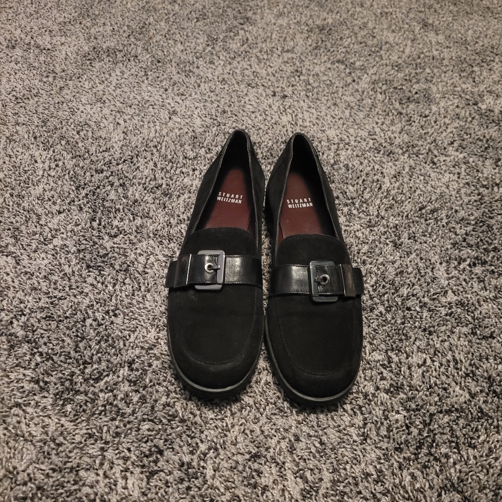 Stuart Weitzman black suede platform loafer